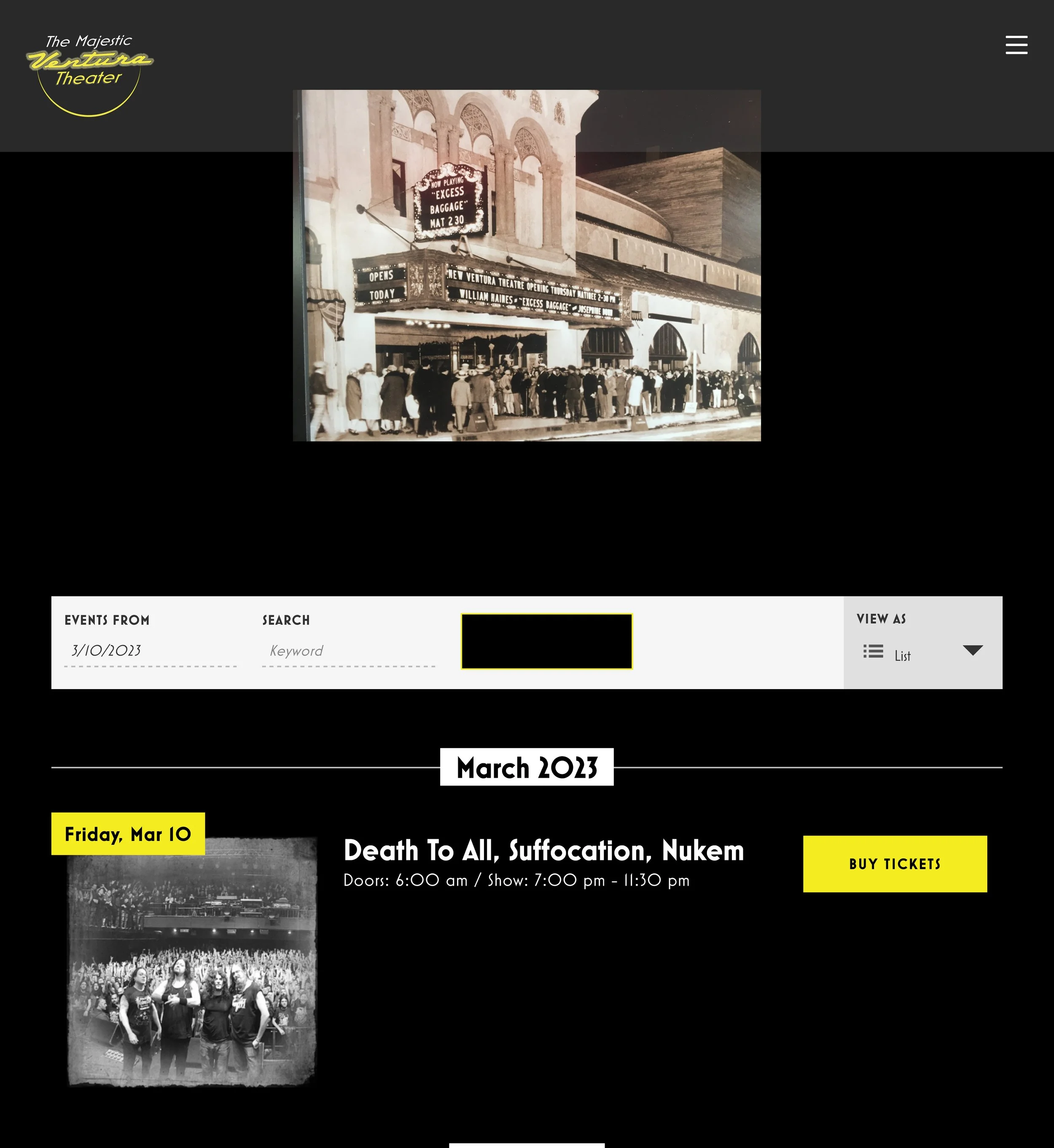 Majestic Ventura Theatre website using the developed visual identity