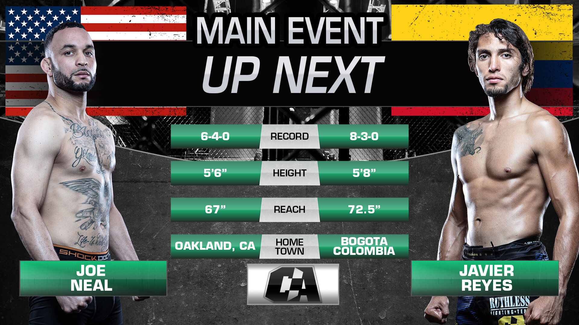 Combate Americas Reyes versus Neal matchup graphic
