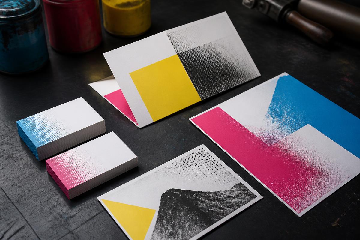 Representative business cards, brochures, flyers, and postcards